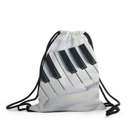 Рюкзак-мешок 3D с принтом Клавиши в Петрозаводске, 100% полиэстер | плотность ткани — 200 г/м2, размер — 35 х 45 см; лямки — толстые шнурки, застежка на шнуровке, без карманов и подкладки | белая | клавиши | музыка | пианино | черная