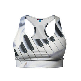 Женский спортивный топ 3D с принтом Клавиши в Петрозаводске, 82% полиэстер, 18% спандекс Ткань безопасна для здоровья, позволяет коже дышать, не мнется и не растягивается |  | белая | клавиши | музыка | пианино | черная
