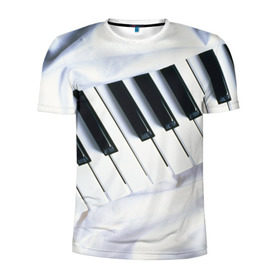 Мужская футболка 3D спортивная с принтом Клавиши в Петрозаводске, 100% полиэстер с улучшенными характеристиками | приталенный силуэт, круглая горловина, широкие плечи, сужается к линии бедра | белая | клавиши | музыка | пианино | черная