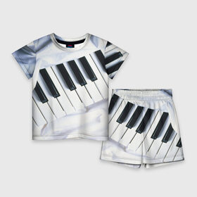 Детский костюм с шортами 3D с принтом Клавиши в Петрозаводске,  |  | Тематика изображения на принте: белая | клавиши | музыка | пианино | черная