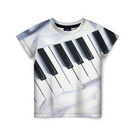 Детская футболка 3D с принтом Клавиши в Петрозаводске, 100% гипоаллергенный полиэфир | прямой крой, круглый вырез горловины, длина до линии бедер, чуть спущенное плечо, ткань немного тянется | белая | клавиши | музыка | пианино | черная