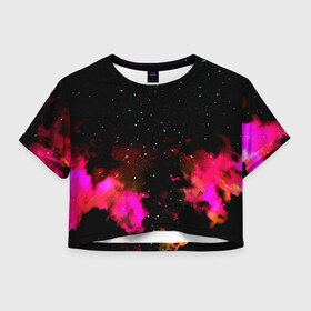 Женская футболка 3D укороченная с принтом Звездный путь в Петрозаводске, 100% полиэстер | круглая горловина, длина футболки до линии талии, рукава с отворотами | star | звезды | розовый