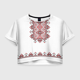 Женская футболка 3D укороченная с принтом Вышивка 41 в Петрозаводске, 100% полиэстер | круглая горловина, длина футболки до линии талии, рукава с отворотами | Тематика изображения на принте: belarus | беларусь | вышивка