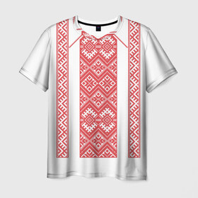 Мужская футболка 3D с принтом Вышивка 46 в Петрозаводске, 100% полиэфир | прямой крой, круглый вырез горловины, длина до линии бедер | Тематика изображения на принте: belarus | беларусь | вышивка