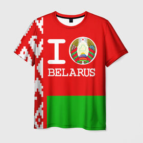 Мужская футболка 3D с принтом Люблю Беларусь 4 в Петрозаводске, 100% полиэфир | прямой крой, круглый вырез горловины, длина до линии бедер | Тематика изображения на принте: belarus | love | беларусь | люблю