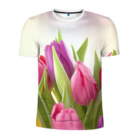 Мужская футболка 3D спортивная с принтом Тюльпаны в Петрозаводске, 100% полиэстер с улучшенными характеристиками | приталенный силуэт, круглая горловина, широкие плечи, сужается к линии бедра | Тематика изображения на принте: 8 марта | аромат | букет | вазон | великолепие | дача | девушки | женщины | краски | красота | куст | лужайка | милые цветы | огород | палитра | прелесть | радуга | растение | тюльпаны