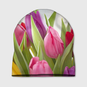 Шапка 3D с принтом Тюльпаны в Петрозаводске, 100% полиэстер | универсальный размер, печать по всей поверхности изделия | Тематика изображения на принте: 8 марта | аромат | букет | вазон | великолепие | дача | девушки | женщины | краски | красота | куст | лужайка | милые цветы | огород | палитра | прелесть | радуга | растение | тюльпаны