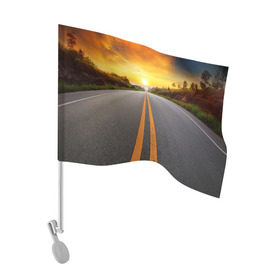 Флаг для автомобиля с принтом Дорога в закат в Петрозаводске, 100% полиэстер | Размер: 30*21 см | автобус | автостоп | будущее | движение | дорога | закат | заря | маршрут | машина | мотоцикл | небо | приключения | природа | путь | рассвет | солнце | трасса | шоссе