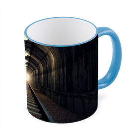 Кружка 3D с принтом Бескрайний тоннель в Петрозаводске, керамика | ёмкость 330 мл | железная дорога | иллюзия | коридор | свет в конце тоннеля | тоннель