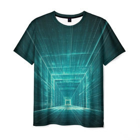 Мужская футболка 3D с принтом Цифровой тоннель в Петрозаводске, 100% полиэфир | прямой крой, круглый вырез горловины, длина до линии бедер | глубины сознания | интернет | коридор | матрица | оптическая иллюзия | секрет | сеть | тайна | тоннель