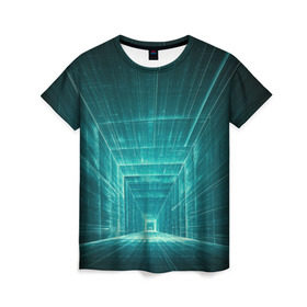 Женская футболка 3D с принтом Цифровой тоннель в Петрозаводске, 100% полиэфир ( синтетическое хлопкоподобное полотно) | прямой крой, круглый вырез горловины, длина до линии бедер | Тематика изображения на принте: глубины сознания | интернет | коридор | матрица | оптическая иллюзия | секрет | сеть | тайна | тоннель
