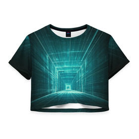 Женская футболка 3D укороченная с принтом Цифровой тоннель в Петрозаводске, 100% полиэстер | круглая горловина, длина футболки до линии талии, рукава с отворотами | глубины сознания | интернет | коридор | матрица | оптическая иллюзия | секрет | сеть | тайна | тоннель