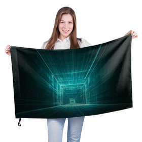 Флаг 3D с принтом Цифровой тоннель в Петрозаводске, 100% полиэстер | плотность ткани — 95 г/м2, размер — 67 х 109 см. Принт наносится с одной стороны | Тематика изображения на принте: глубины сознания | интернет | коридор | матрица | оптическая иллюзия | секрет | сеть | тайна | тоннель