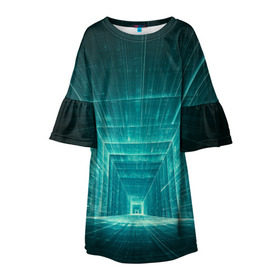 Детское платье 3D с принтом Цифровой тоннель в Петрозаводске, 100% полиэстер | прямой силуэт, чуть расширенный к низу. Круглая горловина, на рукавах — воланы | глубины сознания | интернет | коридор | матрица | оптическая иллюзия | секрет | сеть | тайна | тоннель