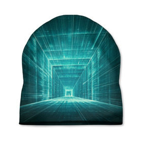 Шапка 3D с принтом Цифровой тоннель в Петрозаводске, 100% полиэстер | универсальный размер, печать по всей поверхности изделия | глубины сознания | интернет | коридор | матрица | оптическая иллюзия | секрет | сеть | тайна | тоннель
