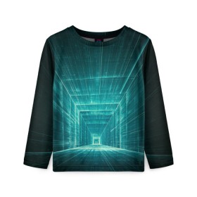 Детский лонгслив 3D с принтом Цифровой тоннель в Петрозаводске, 100% полиэстер | длинные рукава, круглый вырез горловины, полуприлегающий силуэт
 | глубины сознания | интернет | коридор | матрица | оптическая иллюзия | секрет | сеть | тайна | тоннель