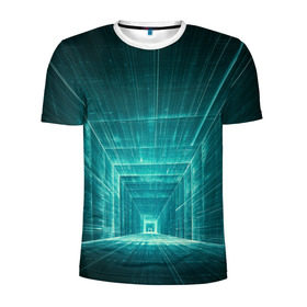 Мужская футболка 3D спортивная с принтом Цифровой тоннель в Петрозаводске, 100% полиэстер с улучшенными характеристиками | приталенный силуэт, круглая горловина, широкие плечи, сужается к линии бедра | глубины сознания | интернет | коридор | матрица | оптическая иллюзия | секрет | сеть | тайна | тоннель