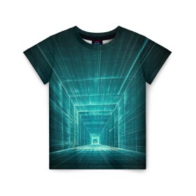 Детская футболка 3D с принтом Цифровой тоннель в Петрозаводске, 100% гипоаллергенный полиэфир | прямой крой, круглый вырез горловины, длина до линии бедер, чуть спущенное плечо, ткань немного тянется | Тематика изображения на принте: глубины сознания | интернет | коридор | матрица | оптическая иллюзия | секрет | сеть | тайна | тоннель