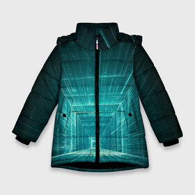Зимняя куртка для девочек 3D с принтом Цифровой тоннель в Петрозаводске, ткань верха — 100% полиэстер; подклад — 100% полиэстер, утеплитель — 100% полиэстер. | длина ниже бедра, удлиненная спинка, воротник стойка и отстегивающийся капюшон. Есть боковые карманы с листочкой на кнопках, утяжки по низу изделия и внутренний карман на молнии. 

Предусмотрены светоотражающий принт на спинке, радужный светоотражающий элемент на пуллере молнии и на резинке для утяжки. | глубины сознания | интернет | коридор | матрица | оптическая иллюзия | секрет | сеть | тайна | тоннель