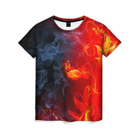 Женская футболка 3D с принтом Абстракция в Петрозаводске, 100% полиэфир ( синтетическое хлопкоподобное полотно) | прямой крой, круглый вырез горловины, длина до линии бедер | огонь | пламя | цветок