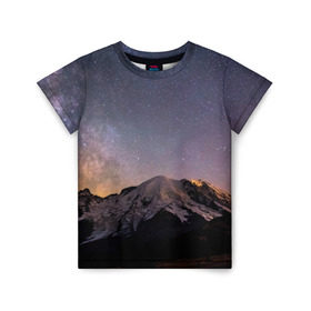 Детская футболка 3D с принтом Звездное небо в Петрозаводске, 100% гипоаллергенный полиэфир | прямой крой, круглый вырез горловины, длина до линии бедер, чуть спущенное плечо, ткань немного тянется | горы | звезды | космос | небо | ночь