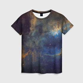 Женская футболка 3D с принтом Космос в Петрозаводске, 100% полиэфир ( синтетическое хлопкоподобное полотно) | прямой крой, круглый вырез горловины, длина до линии бедер | галактика | звезды | космос | небо | планеты