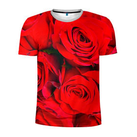 Мужская футболка 3D спортивная с принтом Розы в Петрозаводске, 100% полиэстер с улучшенными характеристиками | приталенный силуэт, круглая горловина, широкие плечи, сужается к линии бедра | букет | красная | лепестки | роза | цветы