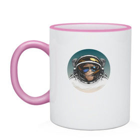 Кружка двухцветная с принтом Космонавт 6.6 в Петрозаводске, керамика | объем — 330 мл, диаметр — 80 мм. Цветная ручка и кайма сверху, в некоторых цветах — вся внутренняя часть | 
