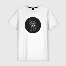 Мужская футболка премиум с принтом Космонавт 9.9 в Петрозаводске, 92% хлопок, 8% лайкра | приталенный силуэт, круглый вырез ворота, длина до линии бедра, короткий рукав | astro | moon | space | star | stars | астронавт | звезды | земля | космонавт | космос | луна | скафандр