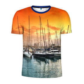 Мужская футболка 3D спортивная с принтом Barcelona в Петрозаводске, 100% полиэстер с улучшенными характеристиками | приталенный силуэт, круглая горловина, широкие плечи, сужается к линии бедра | barcelona | spain | барселона | европа | закат | испания | каталония | море | парусник | фрегат | яхта