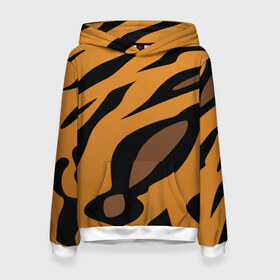 Женская толстовка 3D с принтом Шерсть тигра в Петрозаводске, 100% полиэстер  | двухслойный капюшон со шнурком для регулировки, мягкие манжеты на рукавах и по низу толстовки, спереди карман-кенгуру с мягким внутренним слоем. | оранжевый | текстура | тигр