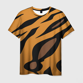 Мужская футболка 3D с принтом Шерсть тигра в Петрозаводске, 100% полиэфир | прямой крой, круглый вырез горловины, длина до линии бедер | оранжевый | текстура | тигр