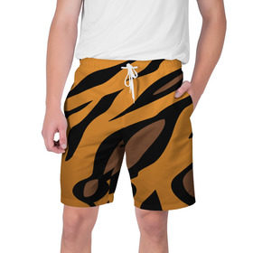 Мужские шорты 3D с принтом Шерсть тигра в Петрозаводске,  полиэстер 100% | прямой крой, два кармана без застежек по бокам. Мягкая трикотажная резинка на поясе, внутри которой широкие завязки. Длина чуть выше колен | оранжевый | текстура | тигр
