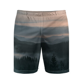 Мужские шорты 3D спортивные с принтом Туман в горах в Петрозаводске,  |  | ветки | деревья | лес | туман
