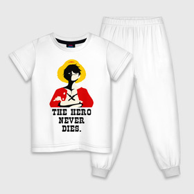Детская пижама хлопок с принтом The hero NEVER dies. в Петрозаводске, 100% хлопок |  брюки и футболка прямого кроя, без карманов, на брюках мягкая резинка на поясе и по низу штанин
 | luffy | one piese | ван пис | луффи | мугивара