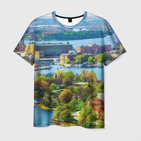 Мужская футболка 3D с принтом Швеция в Петрозаводске, 100% полиэфир | прямой крой, круглый вырез горловины, длина до линии бедер | Тематика изображения на принте: europe | stockholm | sweden | европа | ес | каникулы | отпуск | стокгольм | туризм | швеция