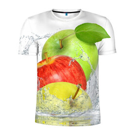 Мужская футболка 3D спортивная с принтом Яблоки в Петрозаводске, 100% полиэстер с улучшенными характеристиками | приталенный силуэт, круглая горловина, широкие плечи, сужается к линии бедра | Тематика изображения на принте: фрукты | яблоки