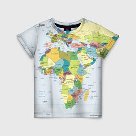Детская футболка 3D с принтом Карта 9 в Петрозаводске, 100% гипоаллергенный полиэфир | прямой крой, круглый вырез горловины, длина до линии бедер, чуть спущенное плечо, ткань немного тянется | map | world | карта | мир
