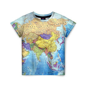 Детская футболка 3D с принтом Карта 10 в Петрозаводске, 100% гипоаллергенный полиэфир | прямой крой, круглый вырез горловины, длина до линии бедер, чуть спущенное плечо, ткань немного тянется | Тематика изображения на принте: map | world | карта | мир