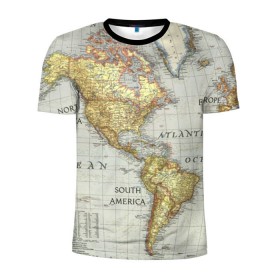 Мужская футболка 3D спортивная с принтом Карта 16 в Петрозаводске, 100% полиэстер с улучшенными характеристиками | приталенный силуэт, круглая горловина, широкие плечи, сужается к линии бедра | map | world | карта | мир