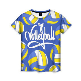 Женская футболка 3D с принтом Волейбол 6 в Петрозаводске, 100% полиэфир ( синтетическое хлопкоподобное полотно) | прямой крой, круглый вырез горловины, длина до линии бедер | volleyball | волейбол