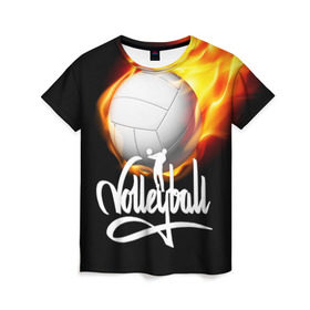 Женская футболка 3D с принтом Волейбол 28 в Петрозаводске, 100% полиэфир ( синтетическое хлопкоподобное полотно) | прямой крой, круглый вырез горловины, длина до линии бедер | volleyball | волейбол