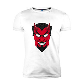 Мужская футболка премиум с принтом Маска Дьявола в Петрозаводске, 92% хлопок, 8% лайкра | приталенный силуэт, круглый вырез ворота, длина до линии бедра, короткий рукав | дьявол | маска | нечесть