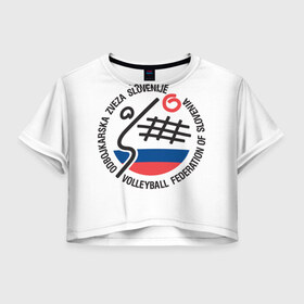 Женская футболка 3D укороченная с принтом Волейбол 43 в Петрозаводске, 100% полиэстер | круглая горловина, длина футболки до линии талии, рукава с отворотами | 