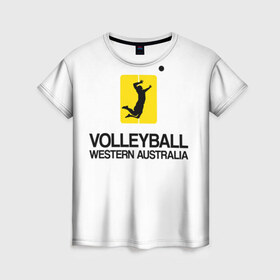 Женская футболка 3D с принтом Волейбол 66 в Петрозаводске, 100% полиэфир ( синтетическое хлопкоподобное полотно) | прямой крой, круглый вырез горловины, длина до линии бедер | volleyball | western australia | волейбол
