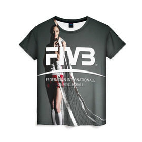 Женская футболка 3D с принтом Волейбол 80 в Петрозаводске, 100% полиэфир ( синтетическое хлопкоподобное полотно) | прямой крой, круглый вырез горловины, длина до линии бедер | fiv3 | volleyball | волейбол