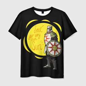 Мужская футболка 3D с принтом Dark Souls 2 в Петрозаводске, 100% полиэфир | прямой крой, круглый вырез горловины, длина до линии бедер | dark souls | praise the sun | you died | дарк соулс