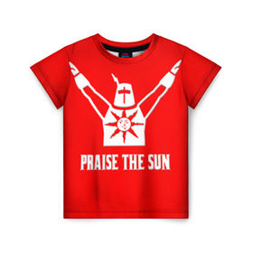 Детская футболка 3D с принтом Dark Souls 4 в Петрозаводске, 100% гипоаллергенный полиэфир | прямой крой, круглый вырез горловины, длина до линии бедер, чуть спущенное плечо, ткань немного тянется | dark souls | praise the sun | you died | дарк соулс