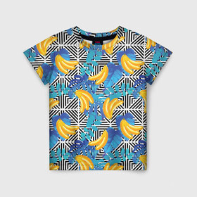 Детская футболка 3D с принтом Banana pattern в Петрозаводске, 100% гипоаллергенный полиэфир | прямой крой, круглый вырез горловины, длина до линии бедер, чуть спущенное плечо, ткань немного тянется | Тематика изображения на принте: banana