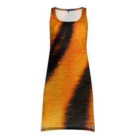 Платье-майка 3D с принтом Шкура тигра в Петрозаводске, 100% полиэстер | полуприлегающий силуэт, широкие бретели, круглый вырез горловины, удлиненный подол сзади. | кошка | полосатая | текстуры | тигр